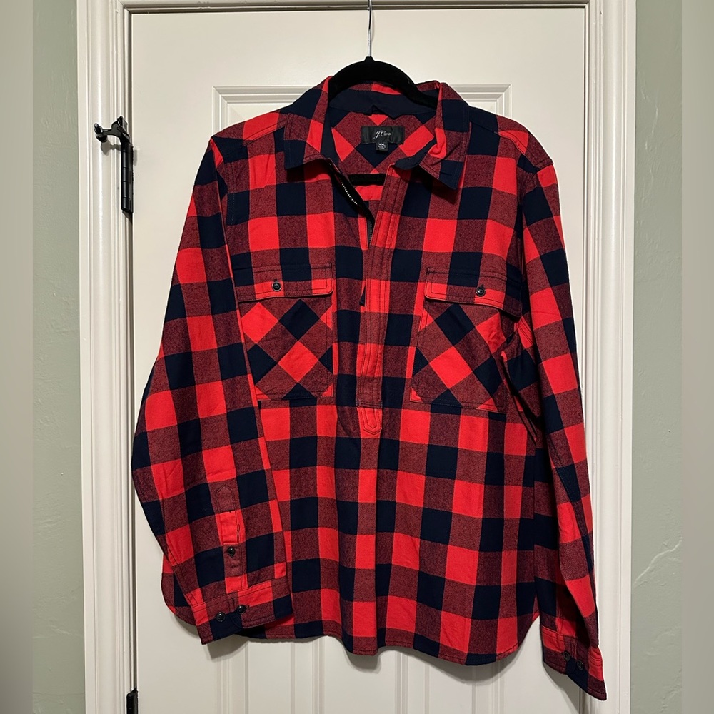 J. Crew Red and Black Plaid Women's Top